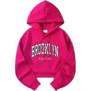 Brooklyn New York Cropped Hot Pink Hoodie Size S